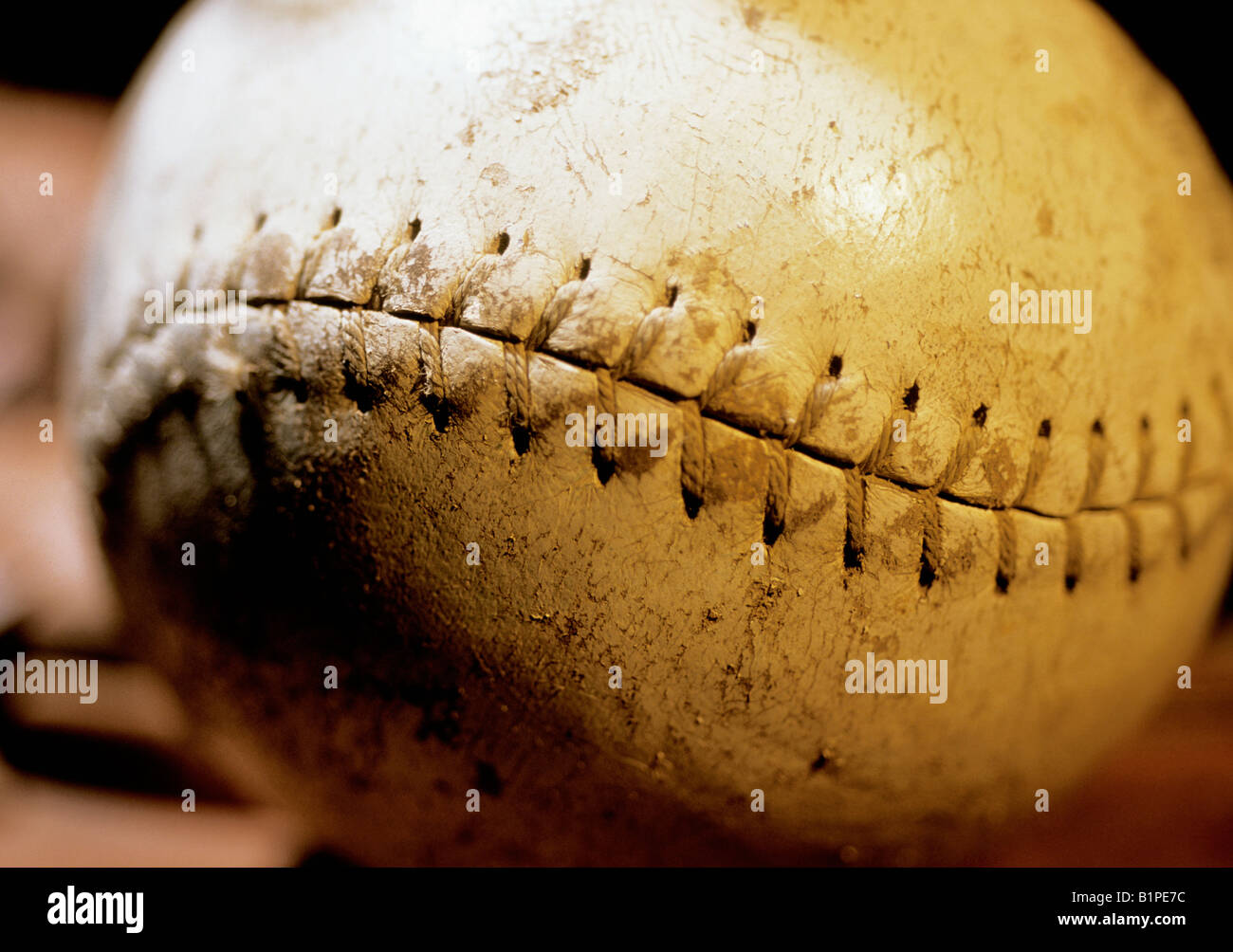Baseball Ball stitching close up detail Stock Photo