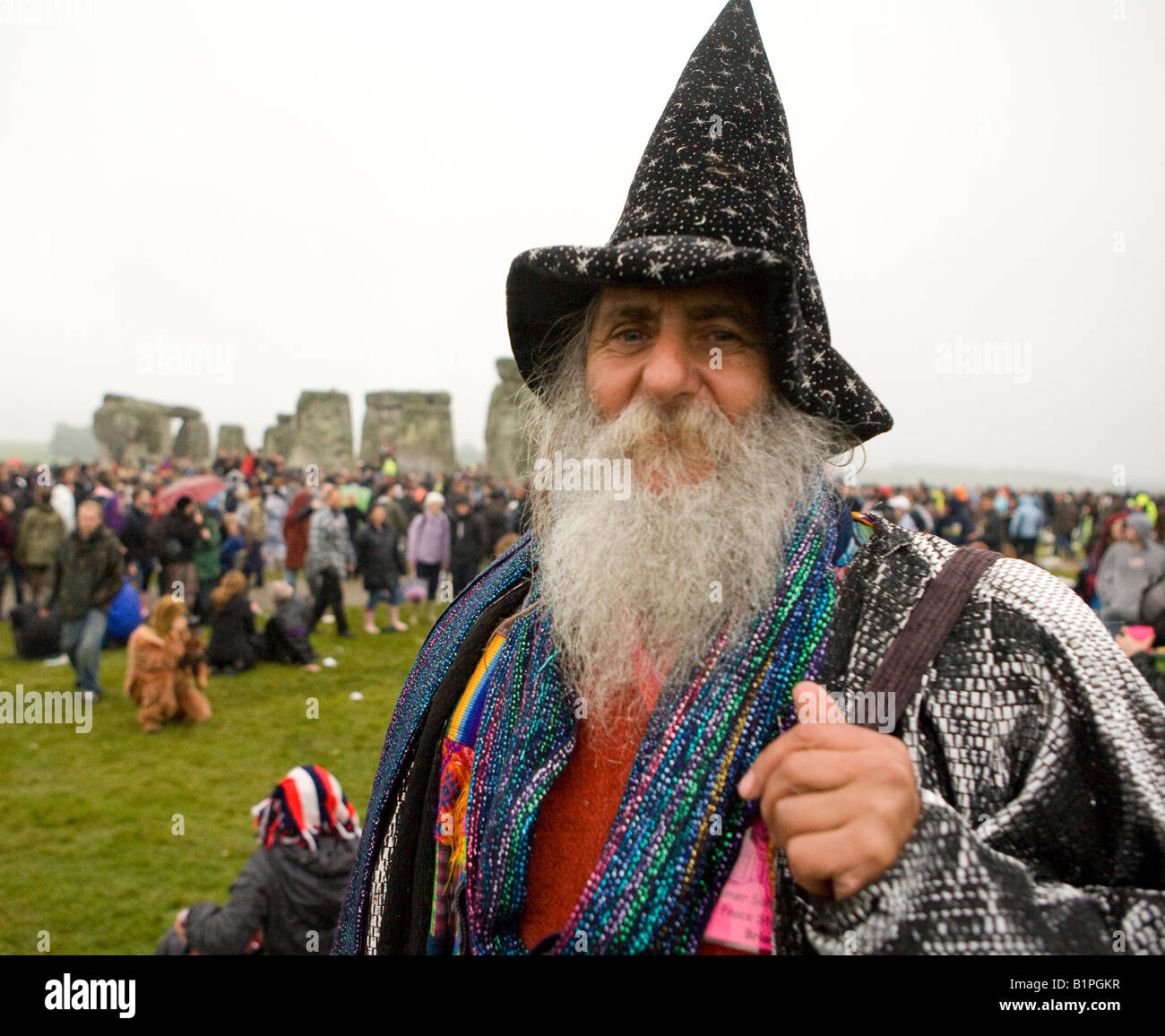 Colourful Druids At The Summer Solstice Stonehenge Wiltshire UK Europe Stock Photo