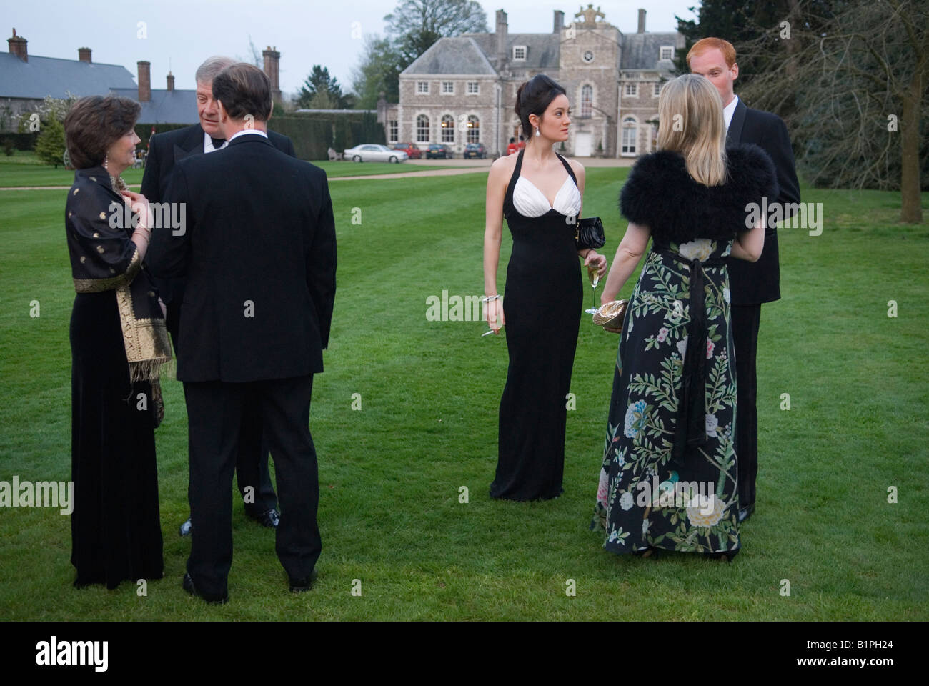 Private party black tie event wealthy smart posh people country house estate Hampshire UK 2008, 2000s Stock Photo