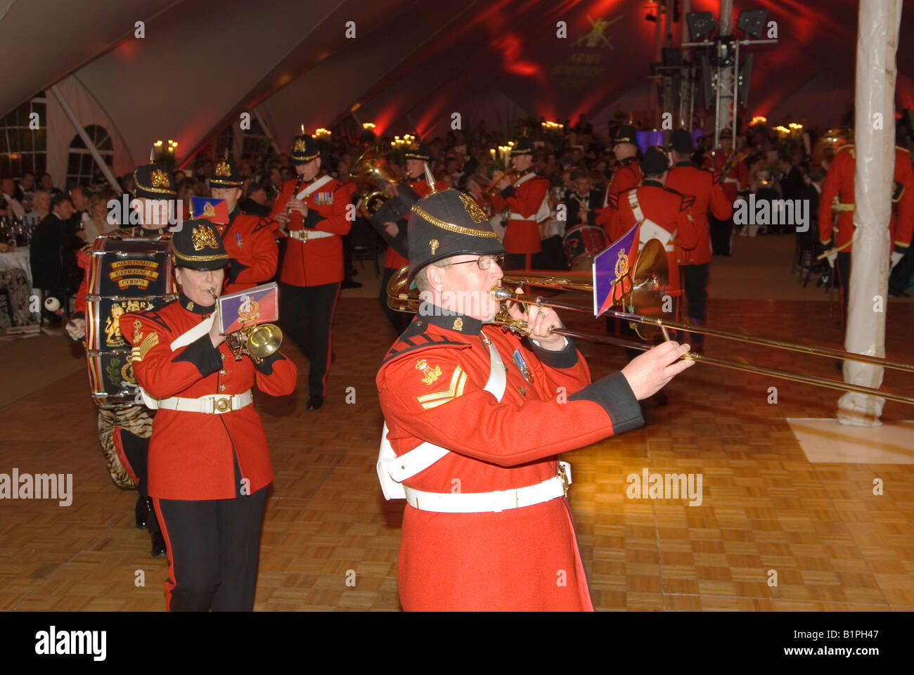 Private Party Home Counties  UK 2008. British soldiers playing military marching music for guests HOMER SYKES Stock Photo