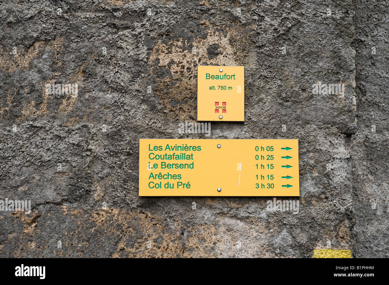 altitude height sign in the french alpine town of Beaufort Savoie Stock Photo Alamy
