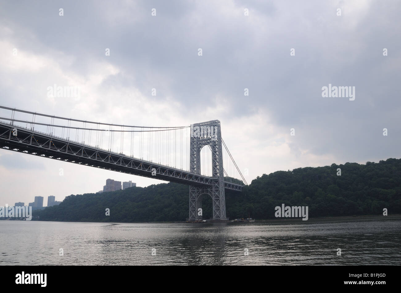 The George Washington Bridge connects New Jersey and New York City. This is the New Jersey side of the bridge Stock Photo