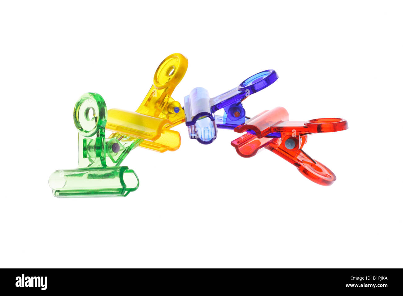 Colorful plastic paper clips on white background Stock Photo - Alamy