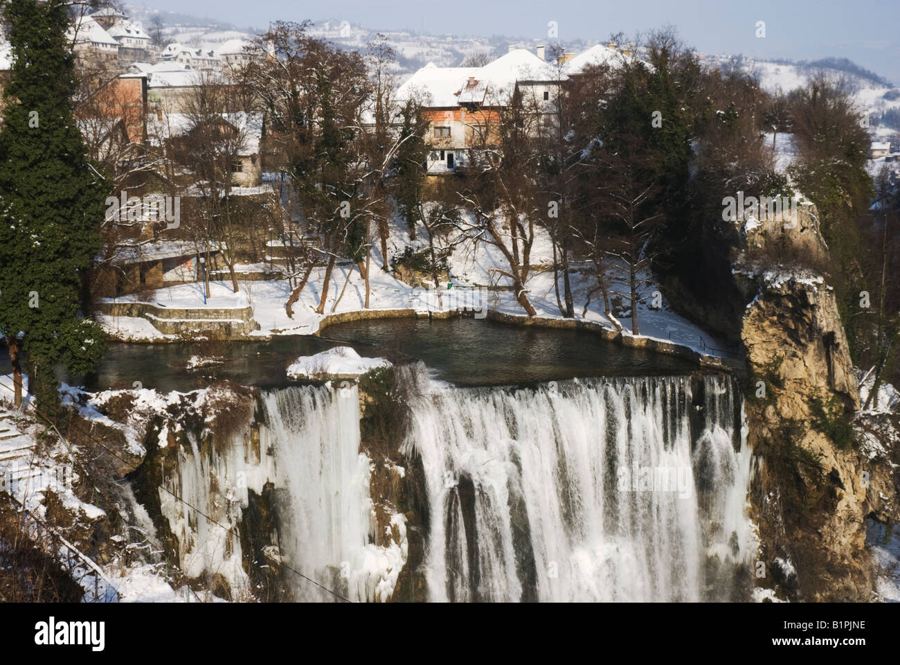 Waterfall in Jajce, Bosnia & Herzegovina. (Winter Stock Photo - Alamy