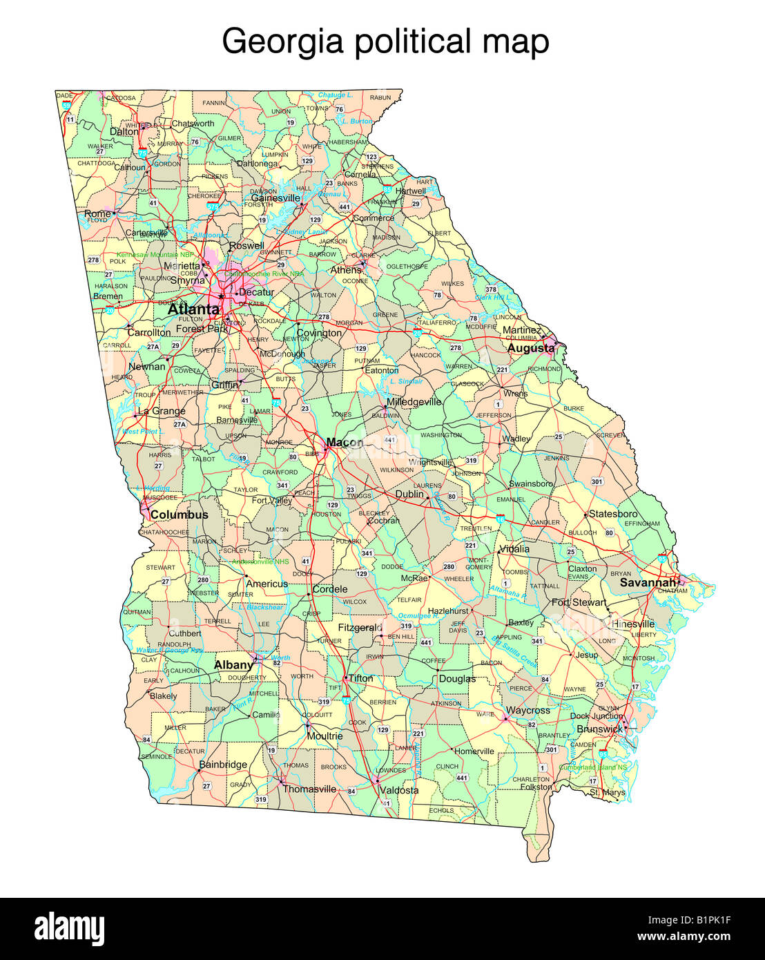 Georgia State Political Map Stock Photo 18322907 Alamy