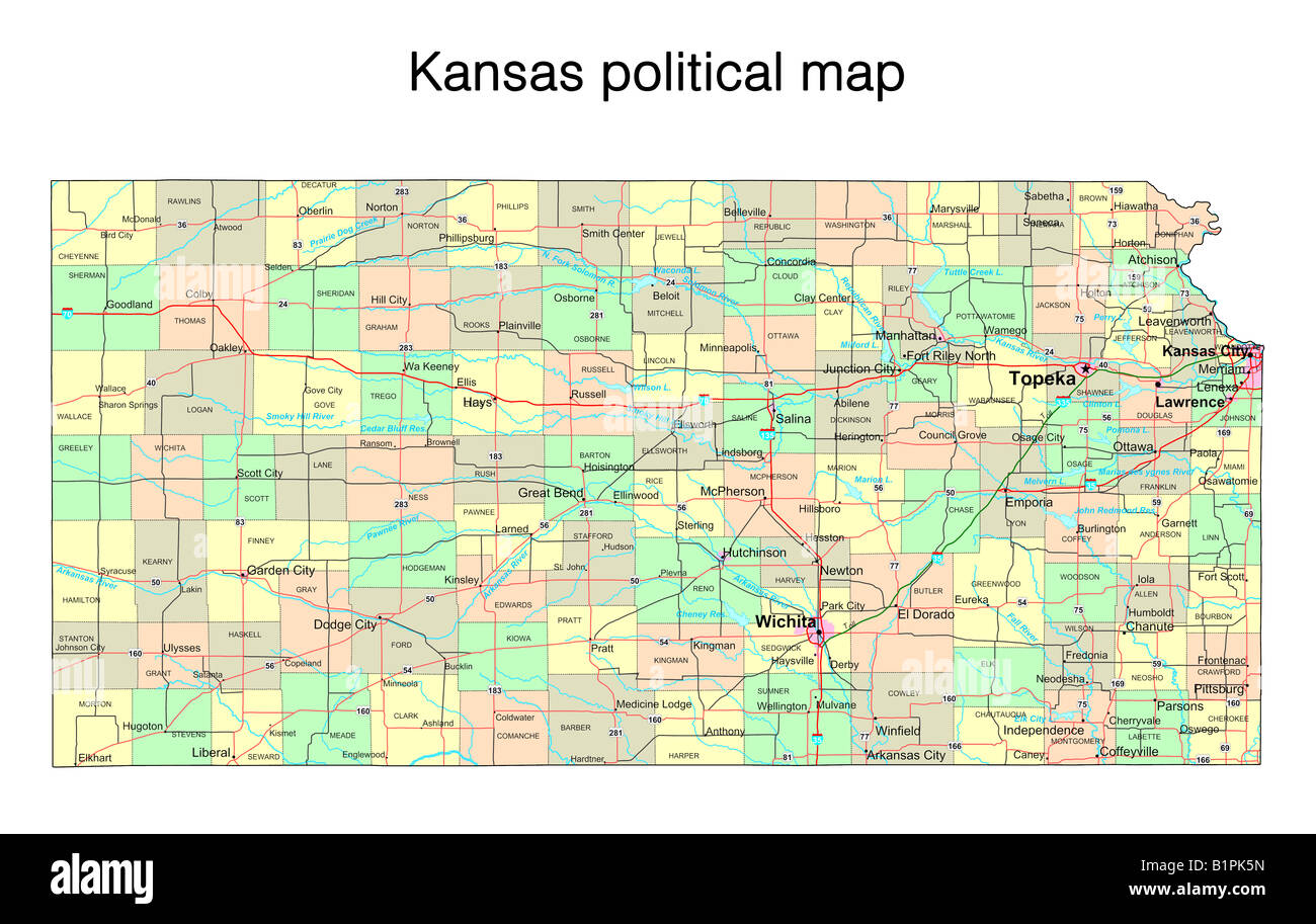 Kansas state political map Stock Photo Alamy