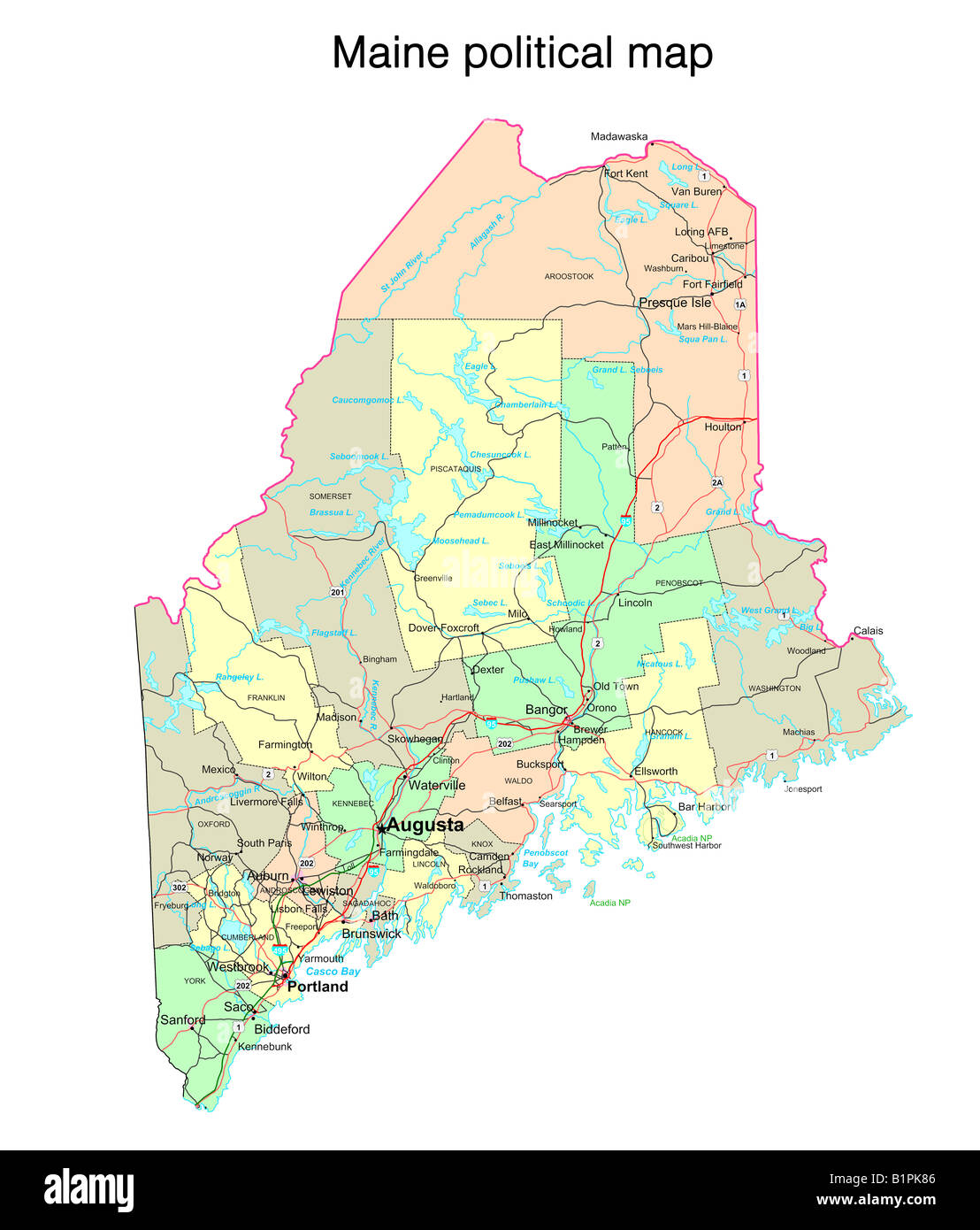 Maine State Political Map Stock Photo Alamy