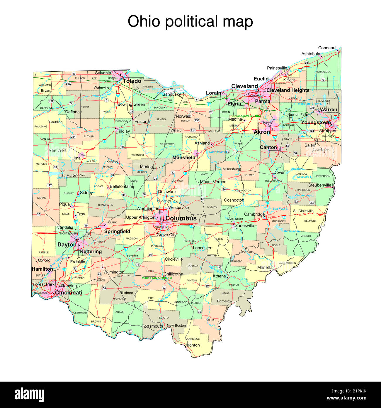 Political Map Of Ohio Ohio state political map Stock Photo   Alamy