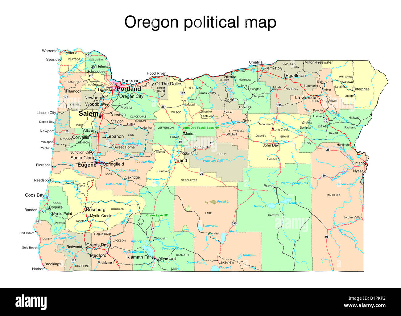 Oregon state political map Stock Photo