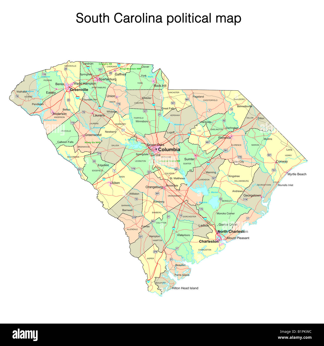 South Carolina State Political Map Stock Photo 18323576 Alamy