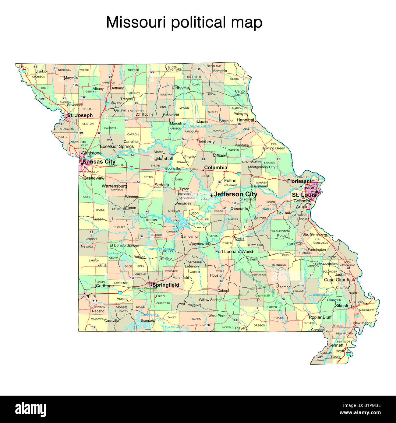 Missouri state political map Stock Photo