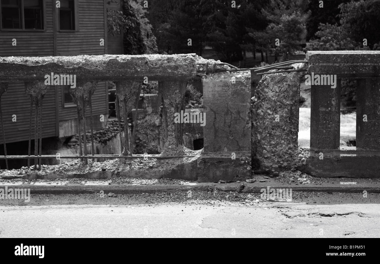 Concrete bridge badly in need of repair over the LaMoille River in Johnson, VT US. Stock Photo