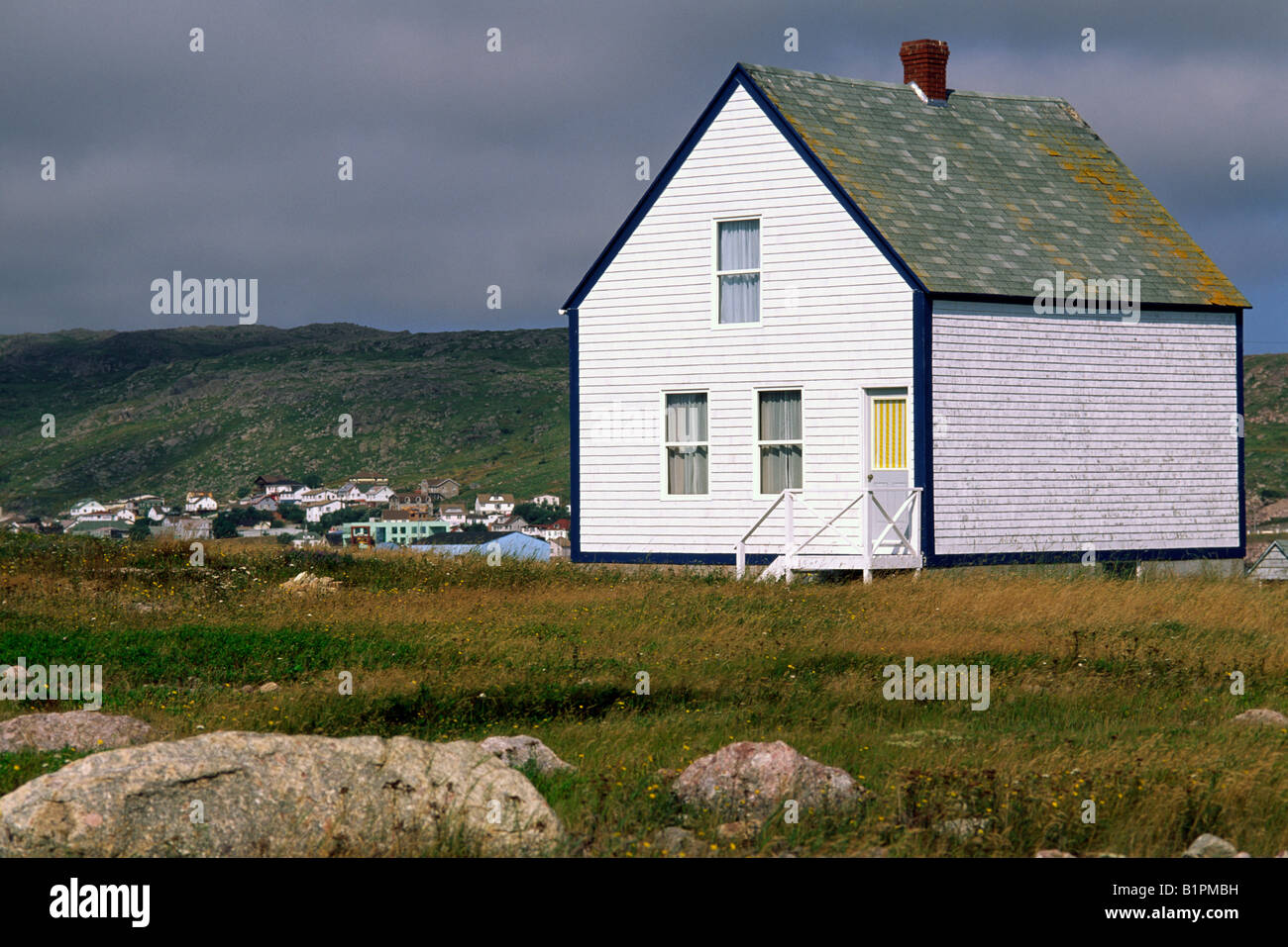 A white house on Ile aux Marins, Saint Pierre et Miquelon Stock Photo