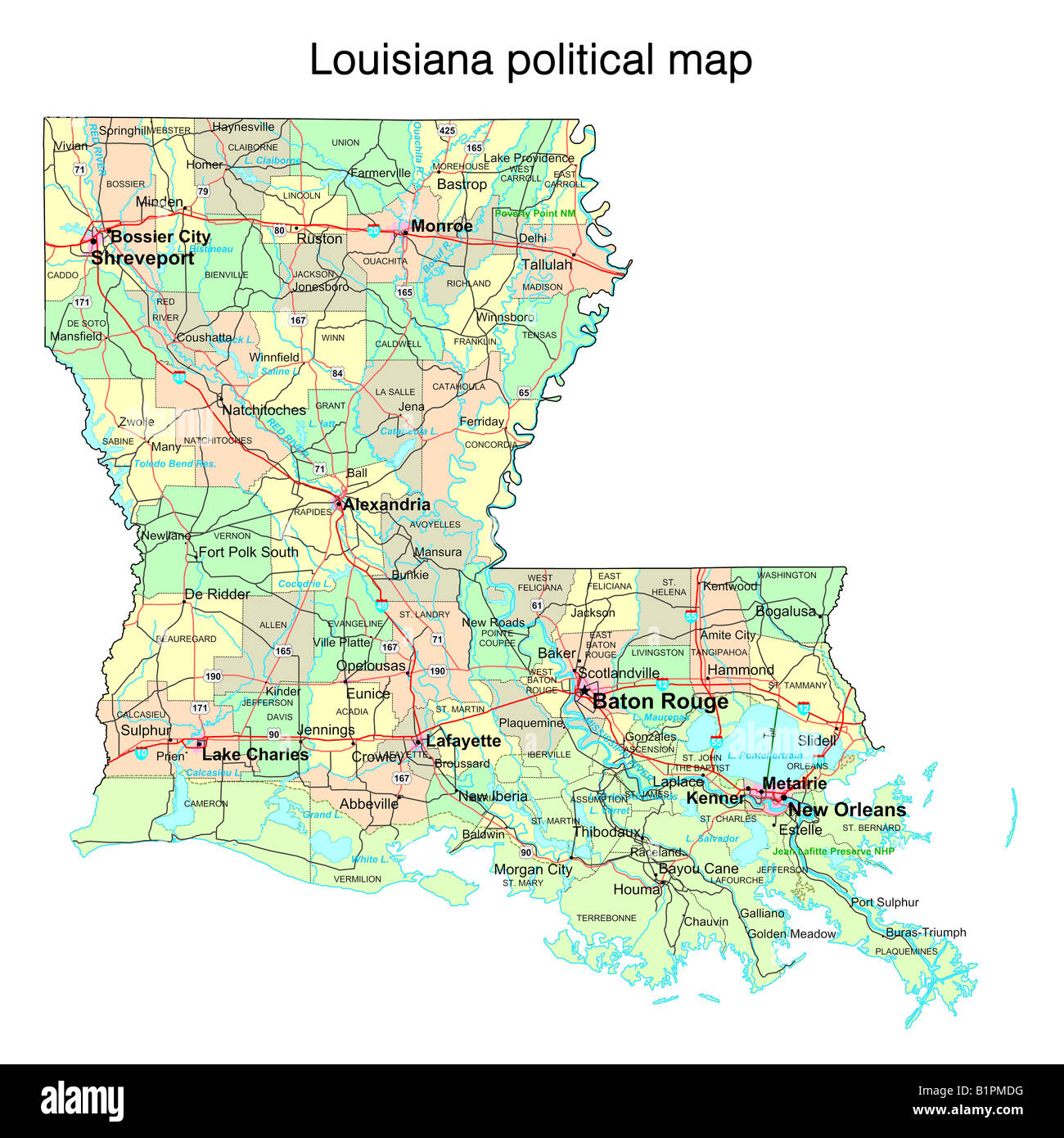 Louisiana State Political Map Stock Photo 18324028 Alamy