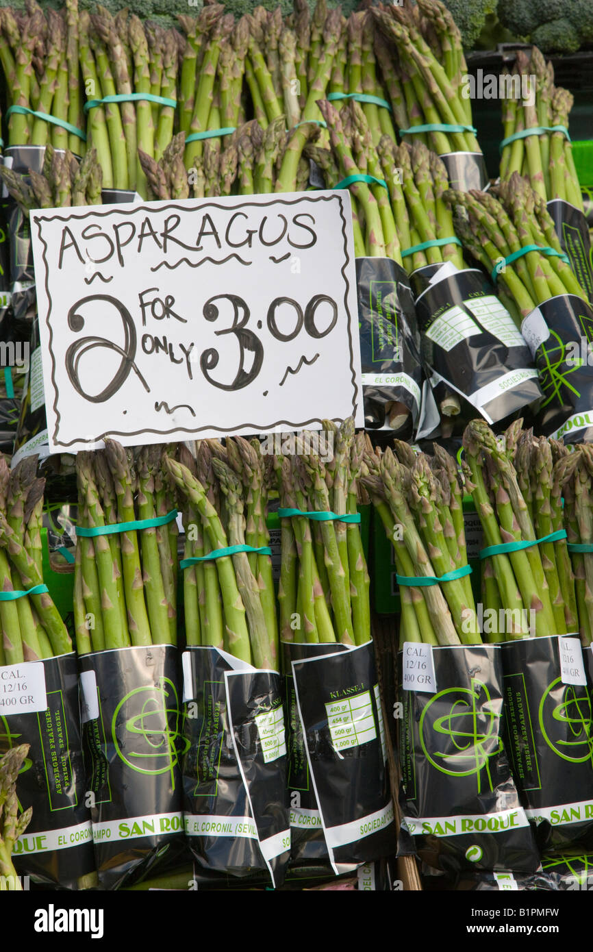 Asparagus tips on grocer s market stall Stock Photo