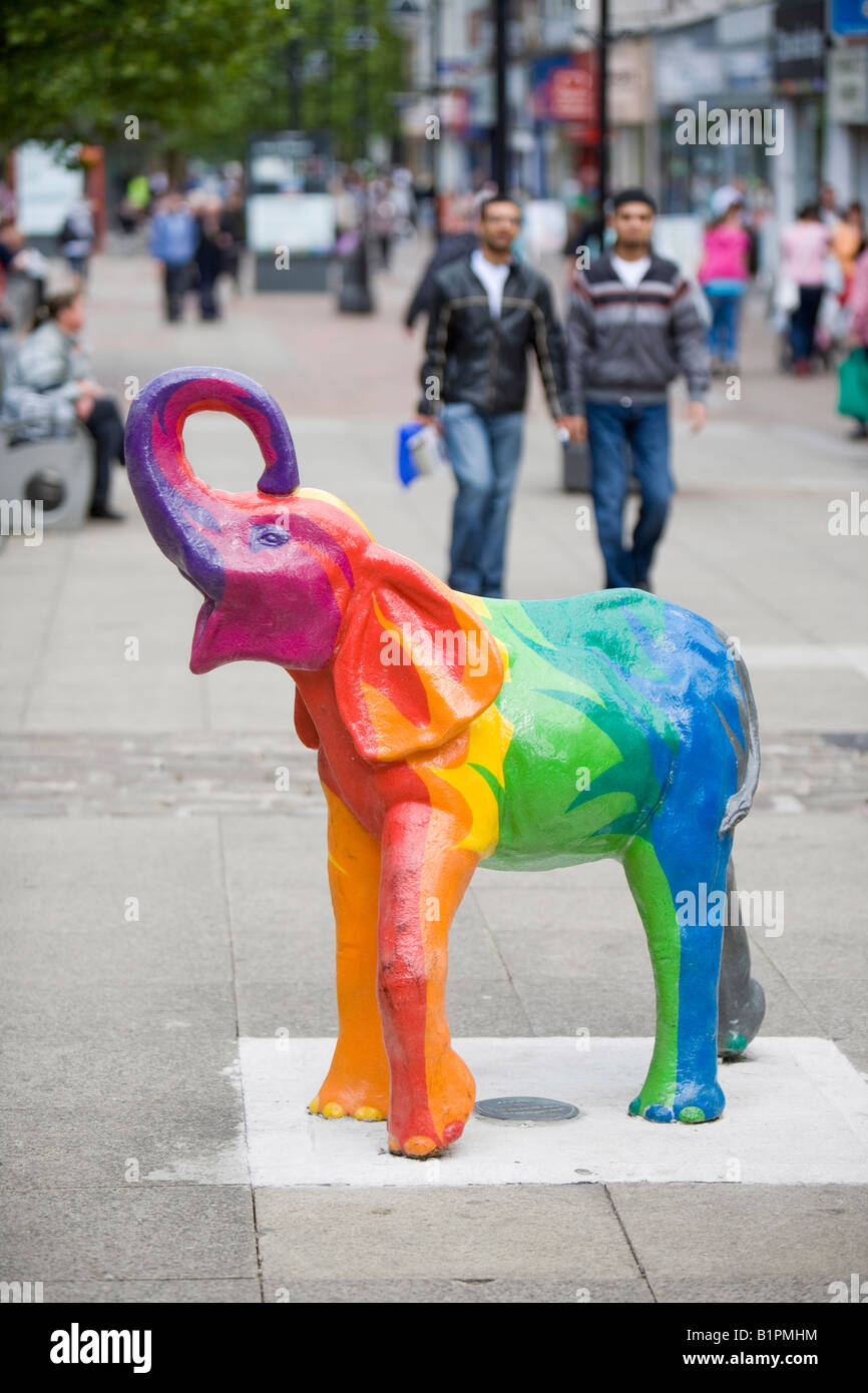 A multi coloured elephant in Bolton Lancashire UK Stock Photo Alamy