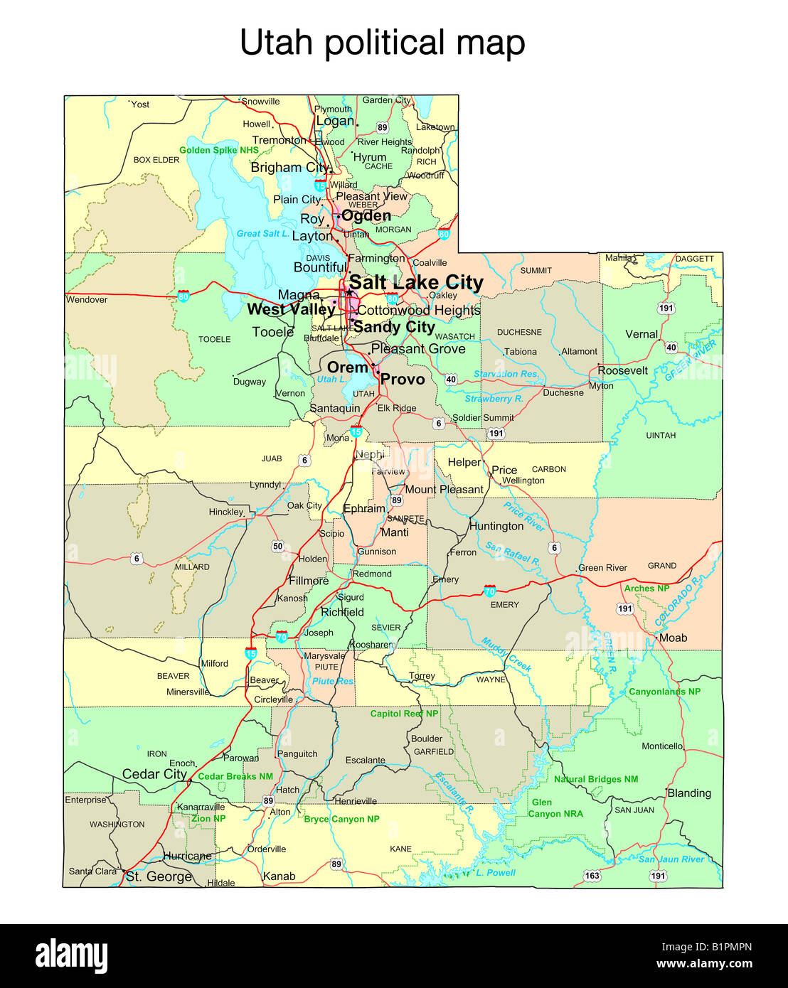 Utah State Political Map Stock Photo Alamy