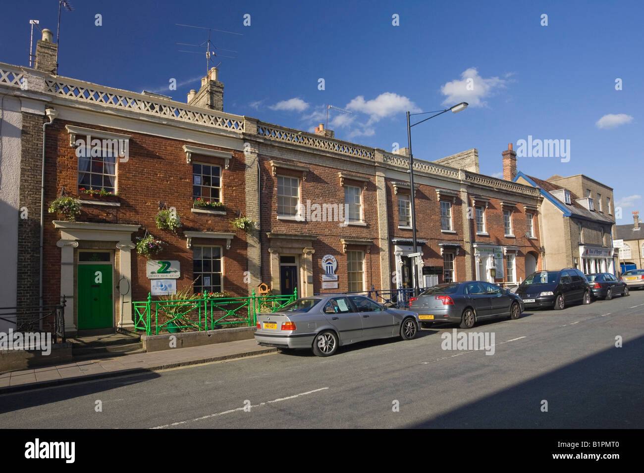 Risbygate Street in Bury St Edmunds, UK with several small businesses Stock Photo