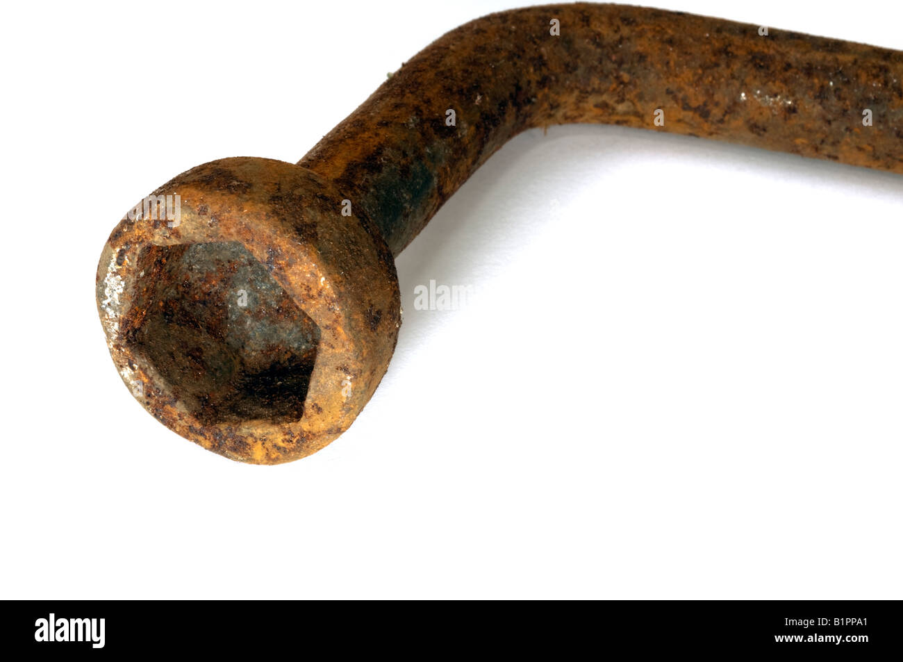 "Right angled "rusty old "car wheel "nut spanner Stock Photo Alamy