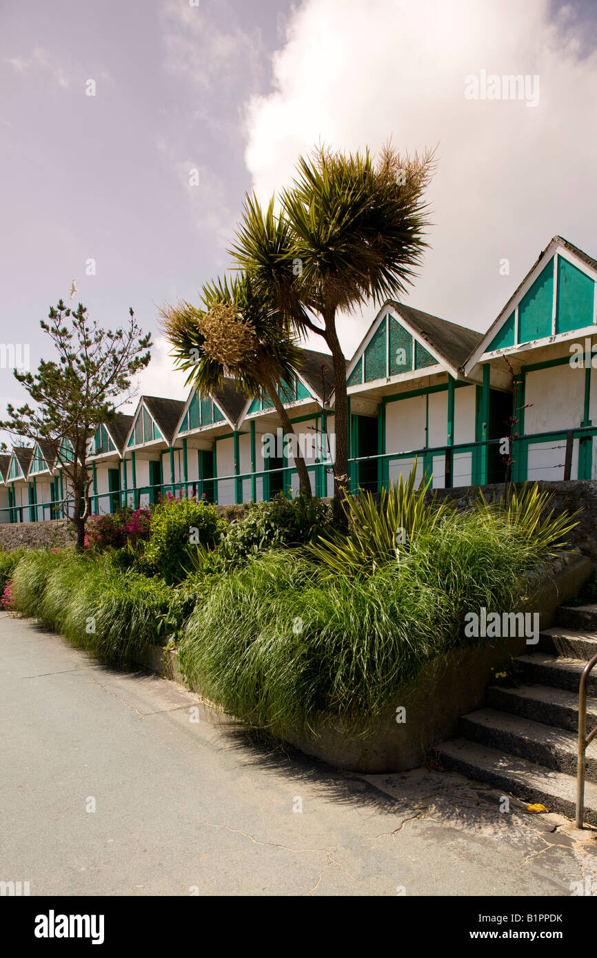 Beach huts at Caswell Bay on the Gower Peninsula in South Wales UK Stock Photo