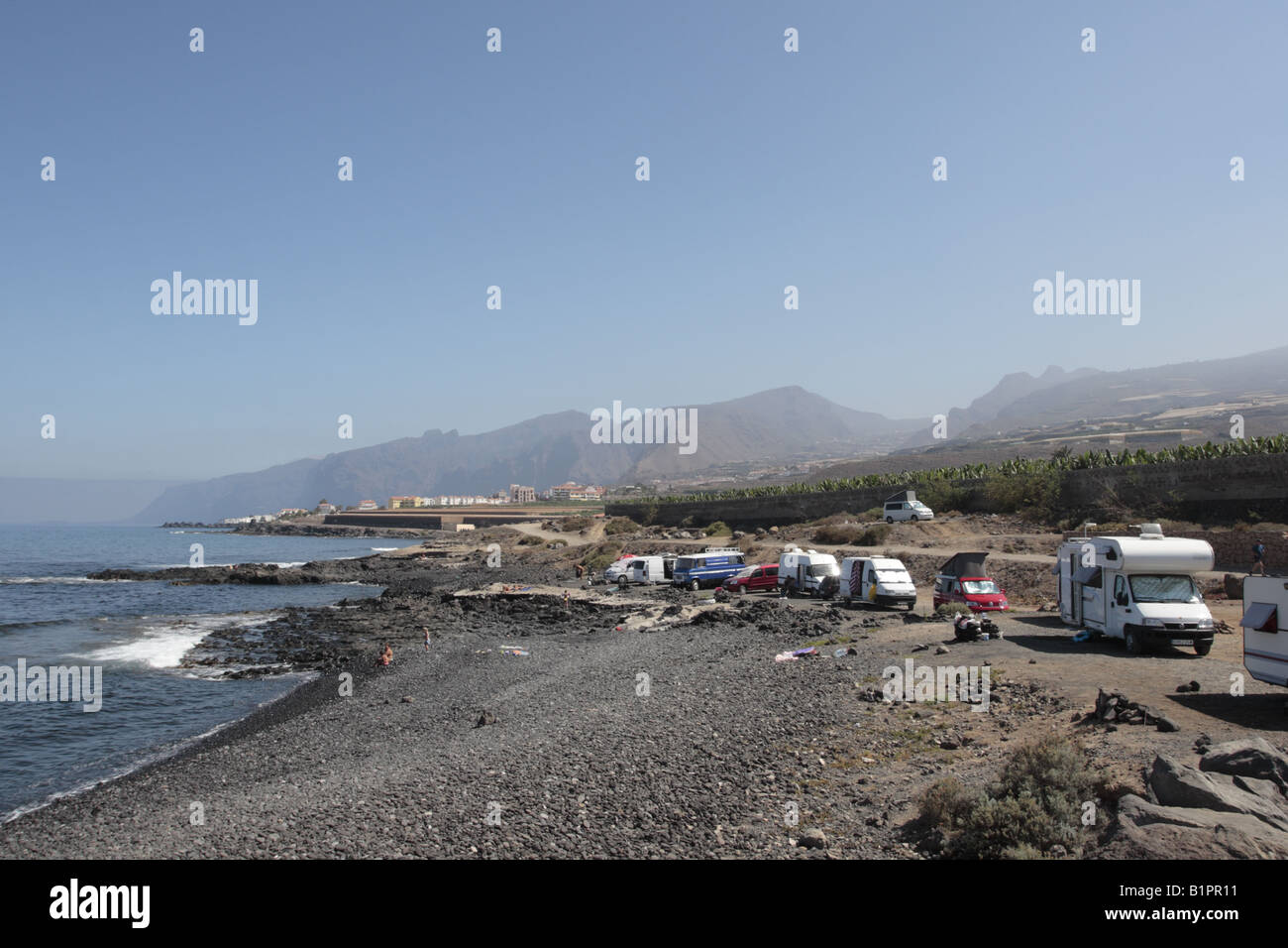 Illegal campsite on the coast at Punta Blanca Los Gigantes cliffs in