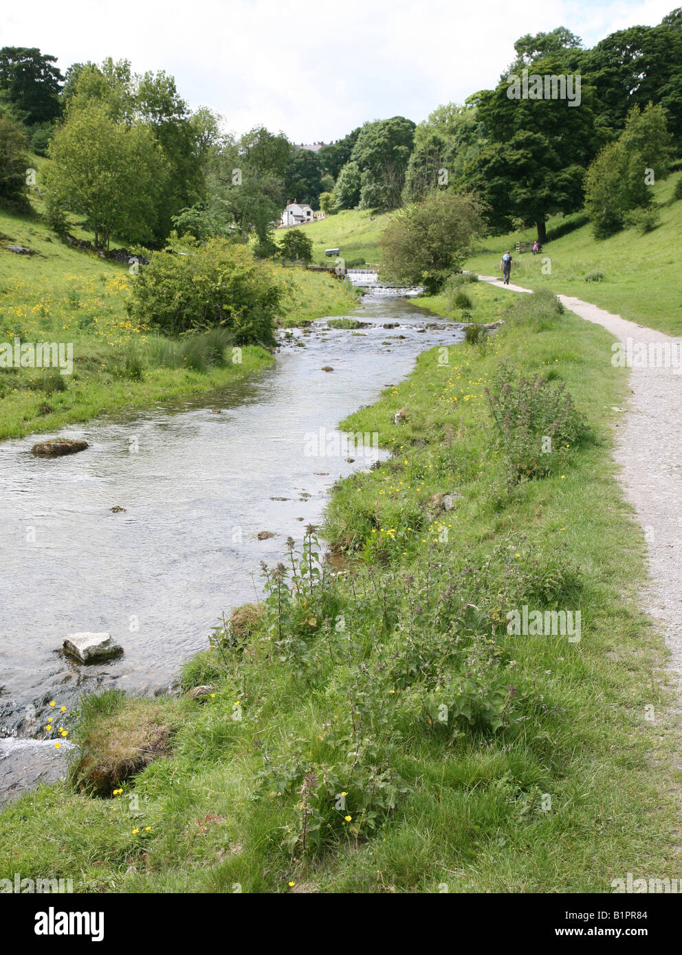 The waterfalls on the River Bradford, Bradford Dale, Youlgreave Stock