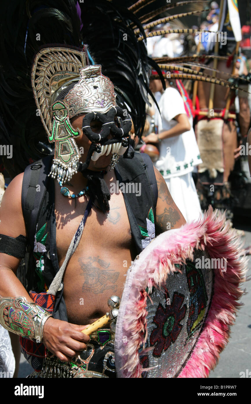 Mexican Man Dressed in Aztec Costume at a Traditional Aztec Festival at