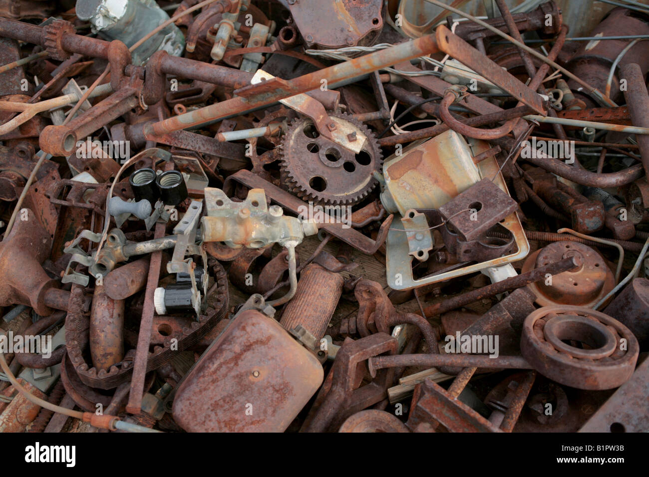 Junk Pile of Rusty Old Metal Gears and Various Machine and Electrical