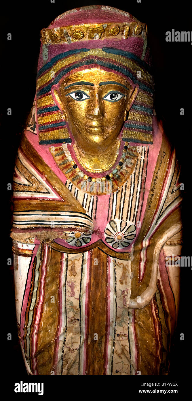 Anthropoid mummy case Egyptian burial ritual Egypt museum Stock Photo
