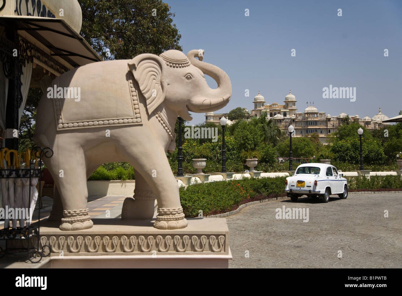 An AMBASSADOR CAR is available for guests at the CITY PALACE of UDAIPUR RAJASTHAN INDIA Stock Photo