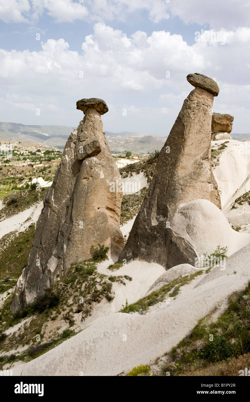 Fairy Chimney rock formations in the Urgup region of Cappadocia, Central Anatolia Turkey Stock Photo
