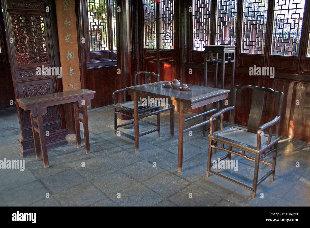 Ancient Chinese Ming furniture in the Yu gardens Shanghai China Stock ...