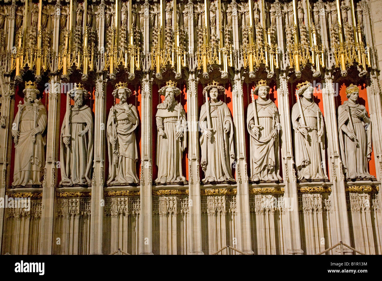 Stone statues of saints inside York Minster cathedral York UK Stock