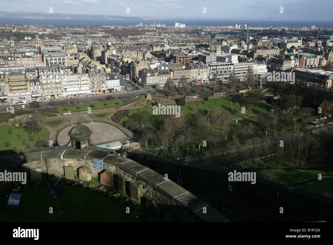 City of Edinburgh, Scotland. Pet Cemetery for Soldiers Dogs at Edinburgh Castle, overlooking Princess Street Gardens. Stock Photo