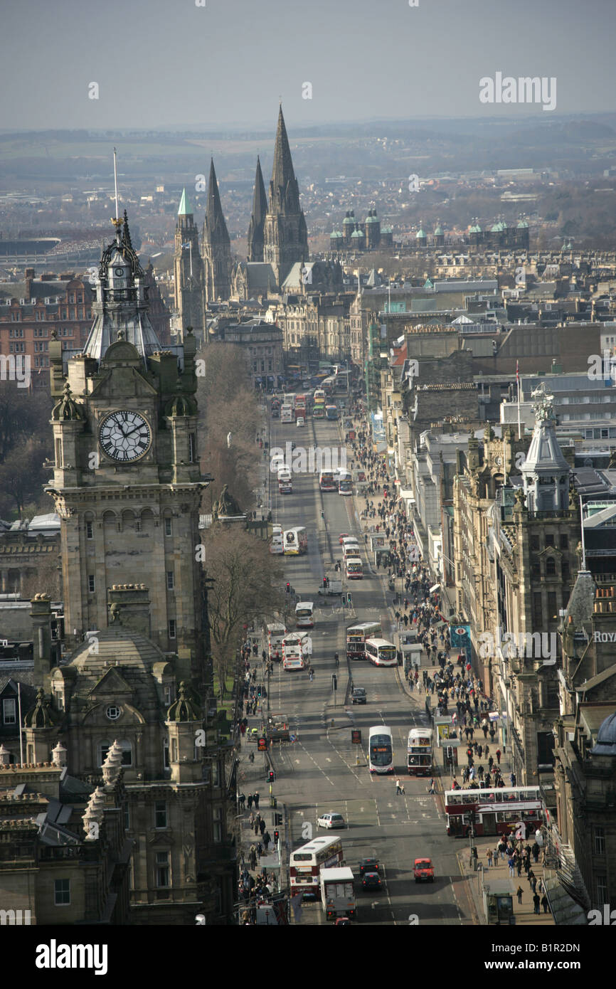 City of Edinburgh, Scotland. Aerial view of Princes Street ...