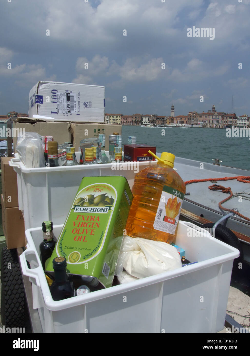 food stuff shopping delivery by boat in venice Stock Photo Alamy