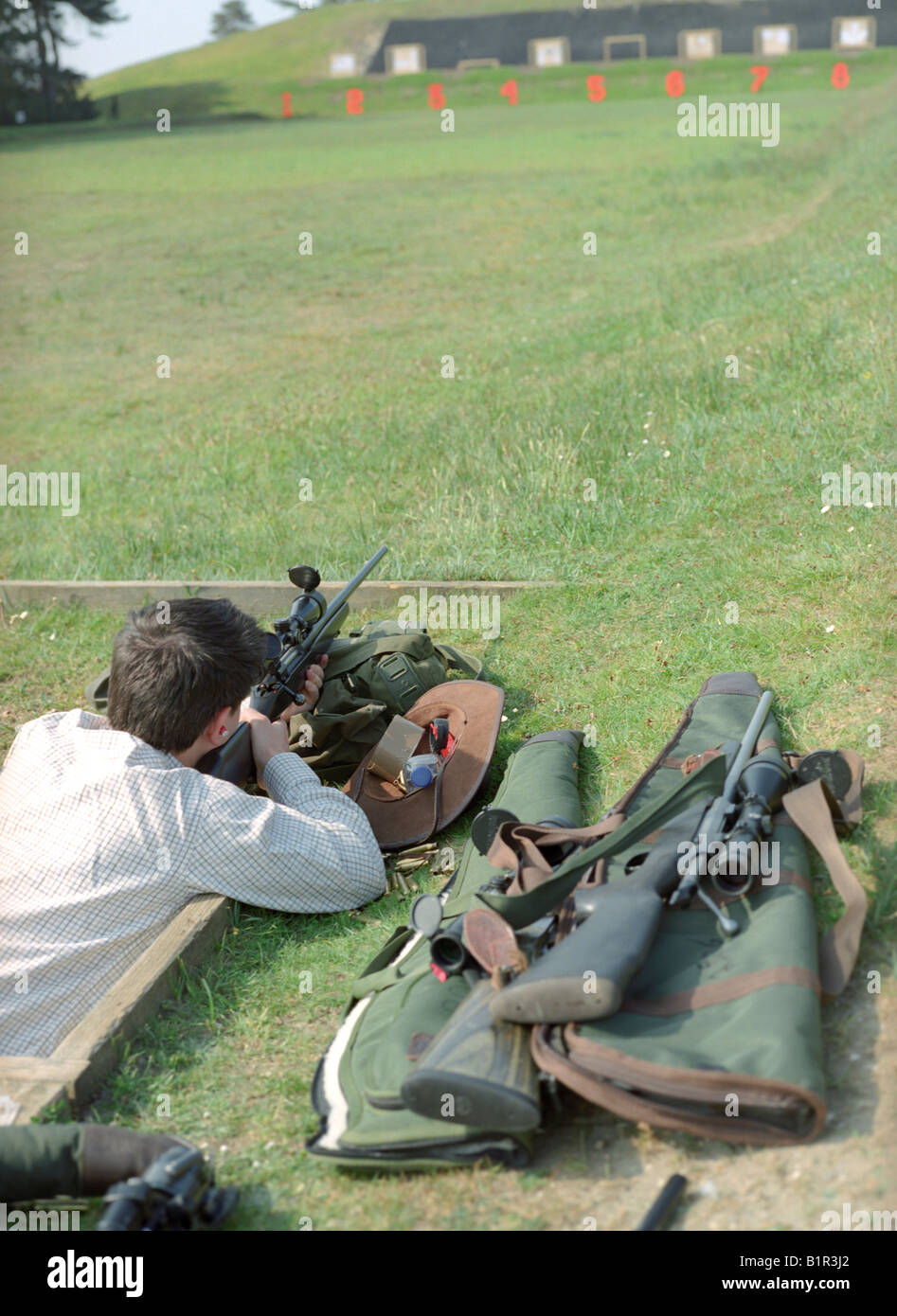 Zeroing Rifles on Range. Stock Photo