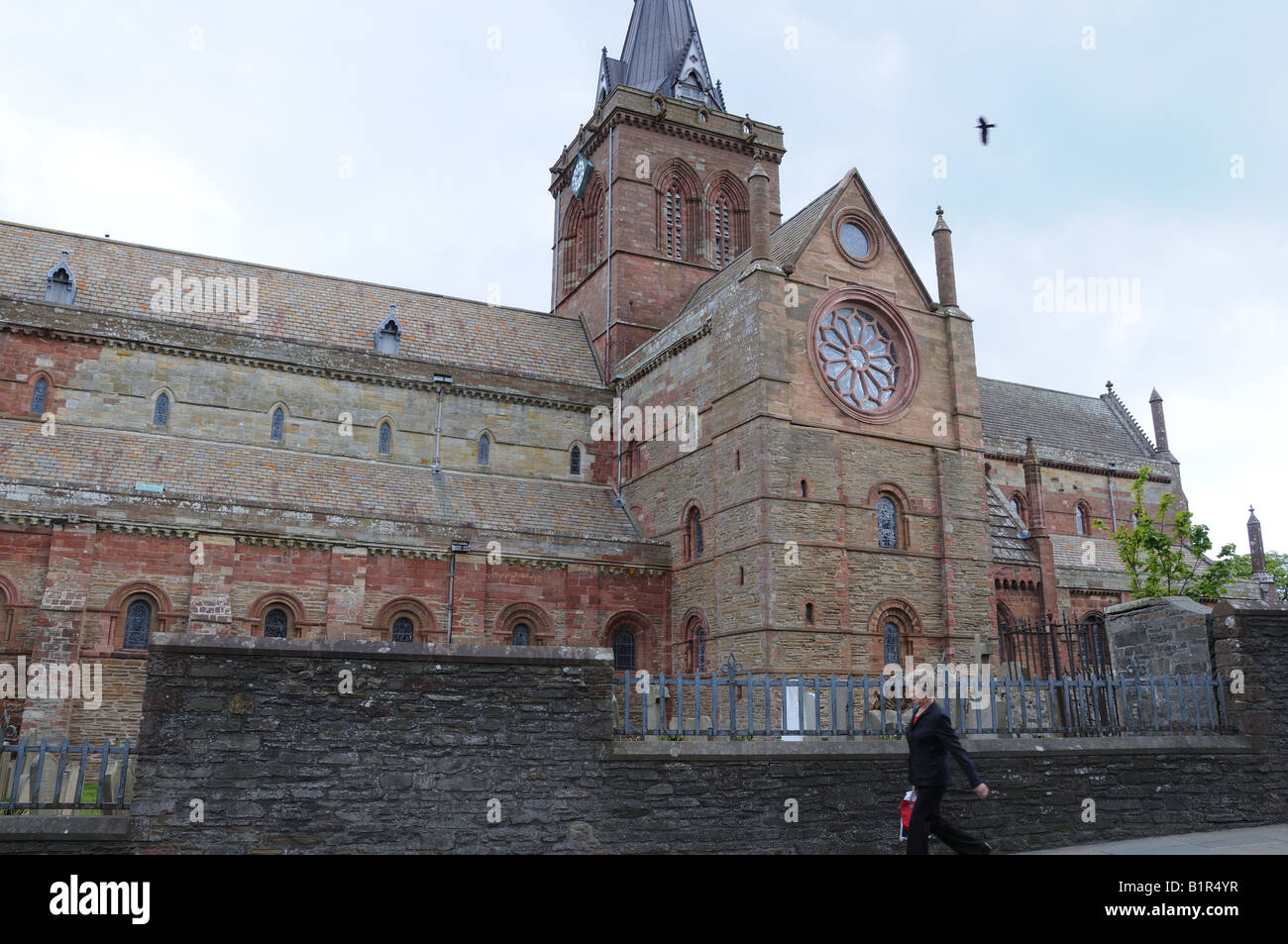 Parts of St. Magnus Cathedral in Kirkwall, the capital of Orkney, date from the 12th century. Stock Photo