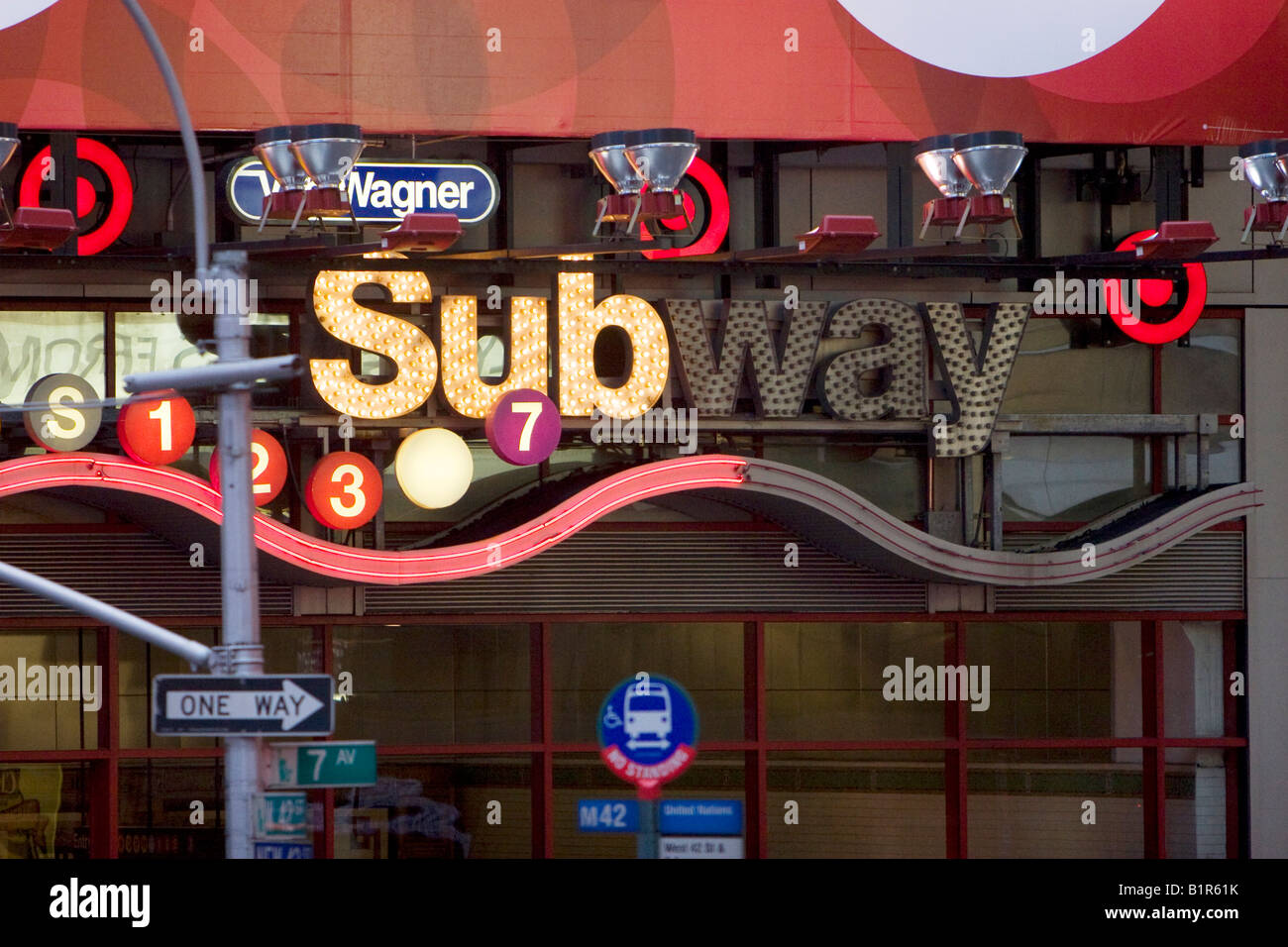 Sign marking a subway stop in New York City New York USA June 4 2008 ...