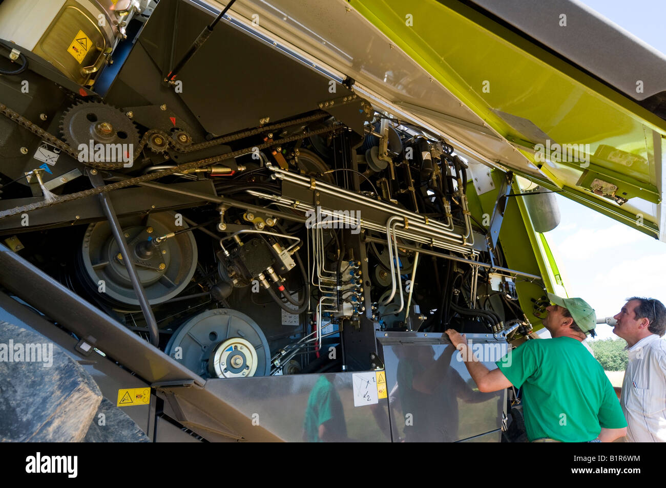 Internal view of new 'Claas Lexion 540' combine harvester, sud-Touraine, France. Stock Photo