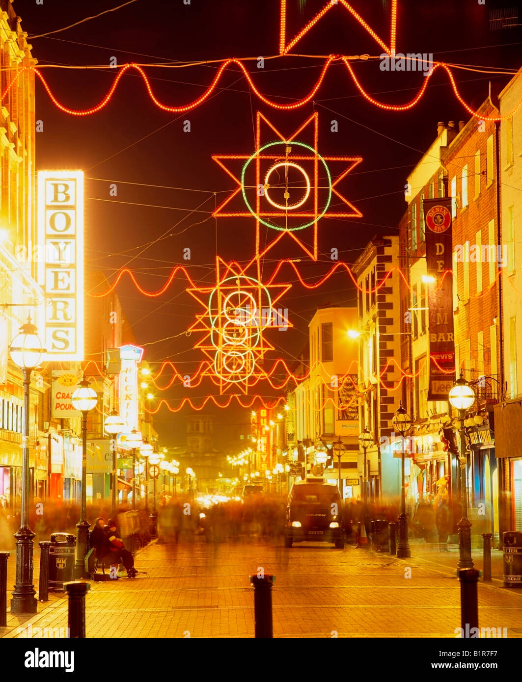 Dublin, Co Dublin, Ireland, Christmas Decorations on Talbot Street Stock Photo