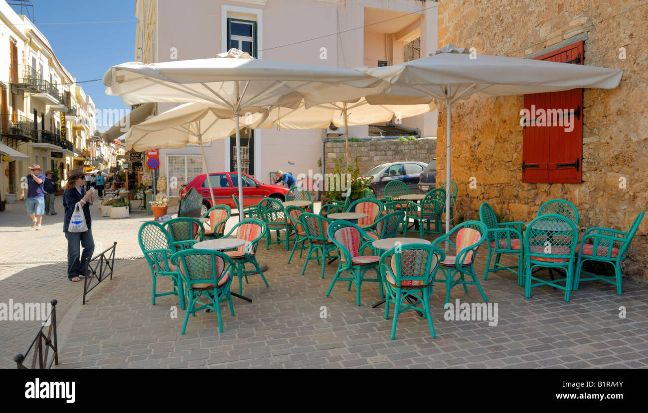 Street bar at Chania old town, Crete, Greece, Europe. Stock Photo