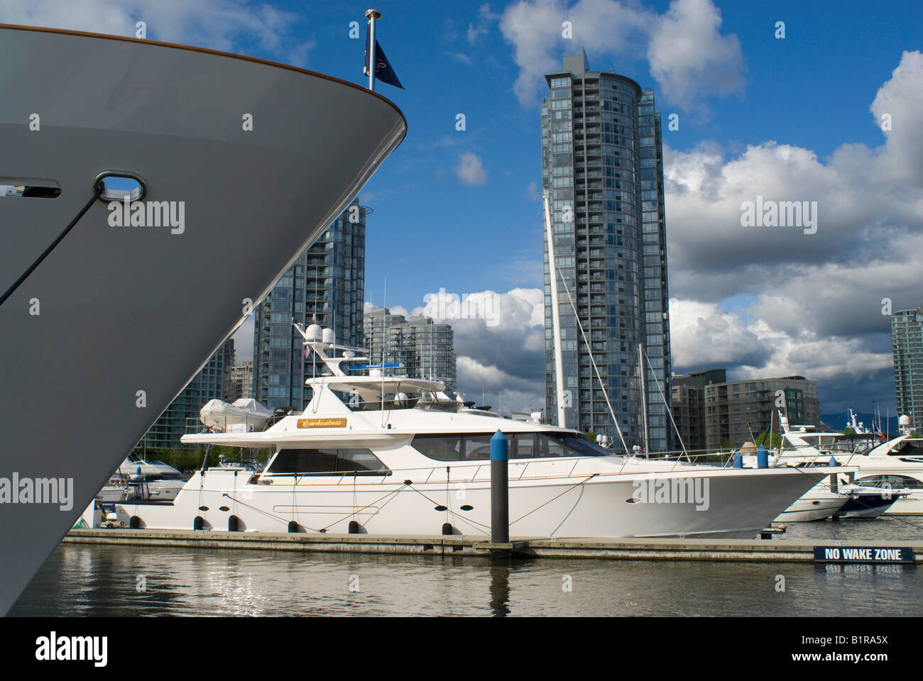 Luxury yachts docked in False Creek Vancouver on the Fraser River Stock Photo