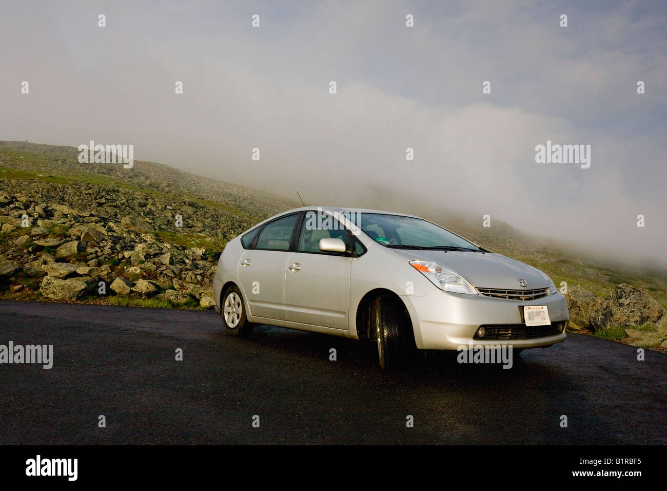 Toyota Prius in the mountains Stock Photo