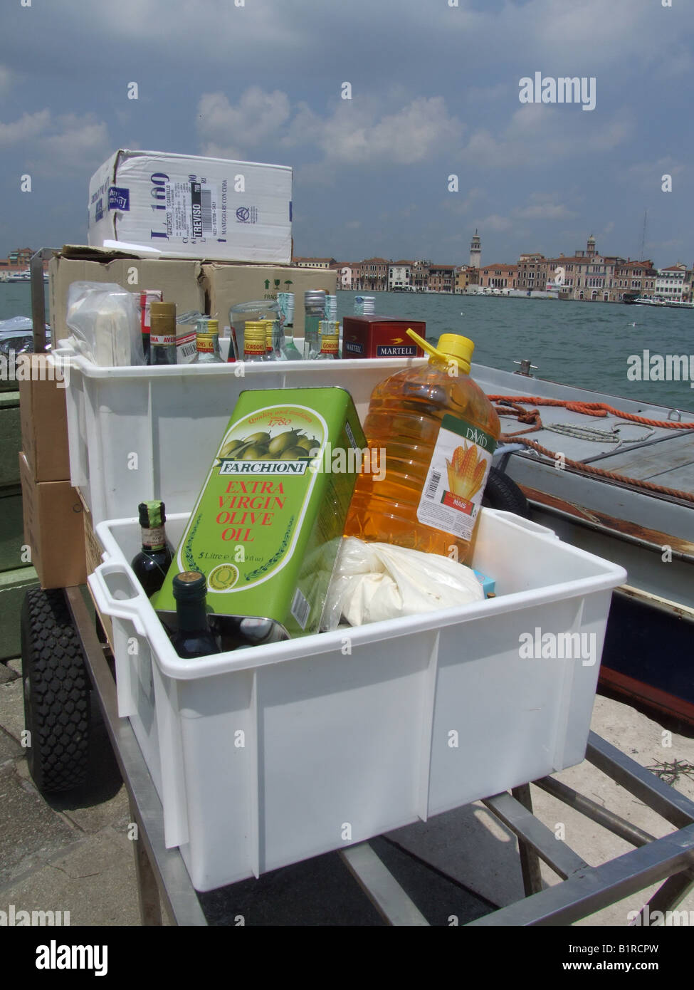 food stuff shopping delivery by boat in venice Stock Photo Alamy