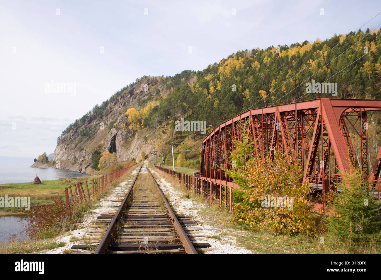 railroad bridge on the Baikal circumBaikal railroad Stock Photo