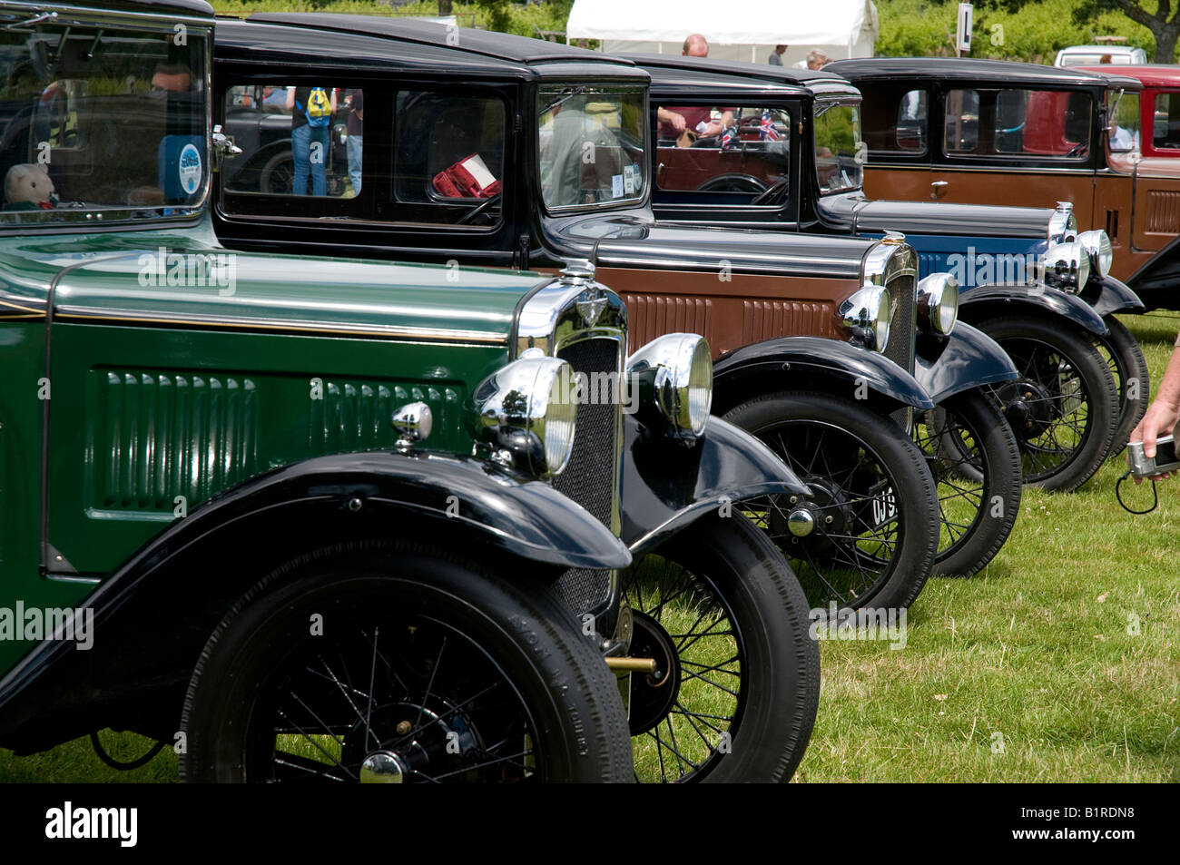 a row of Austin Sevens parked at a rally in the New Forest Stock Photo