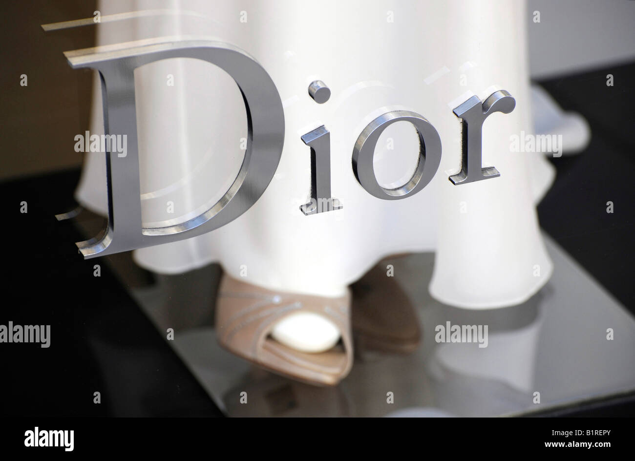 Dress, shoes, Dior display window, Munich, Bavaria, Germany, Europe Stock Photo