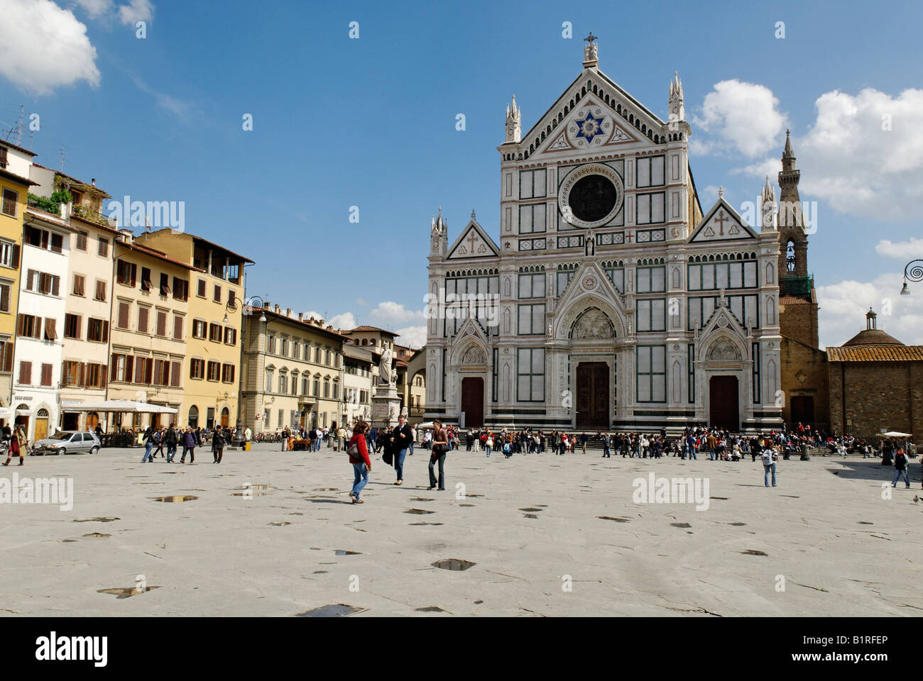 Santa Croce Basilica and Piazza, Florence, UNESCO World Heritage Site, Tuscany, Italy, Europe Stock Photo