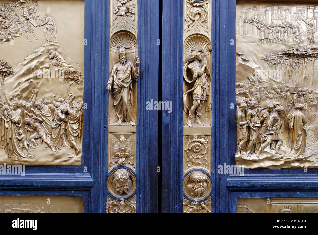 Bronze door to the Florence Paptistery or Battistero di San Giovanni or Baptistery of St John, early Renaissance masterpiece by Stock Photo